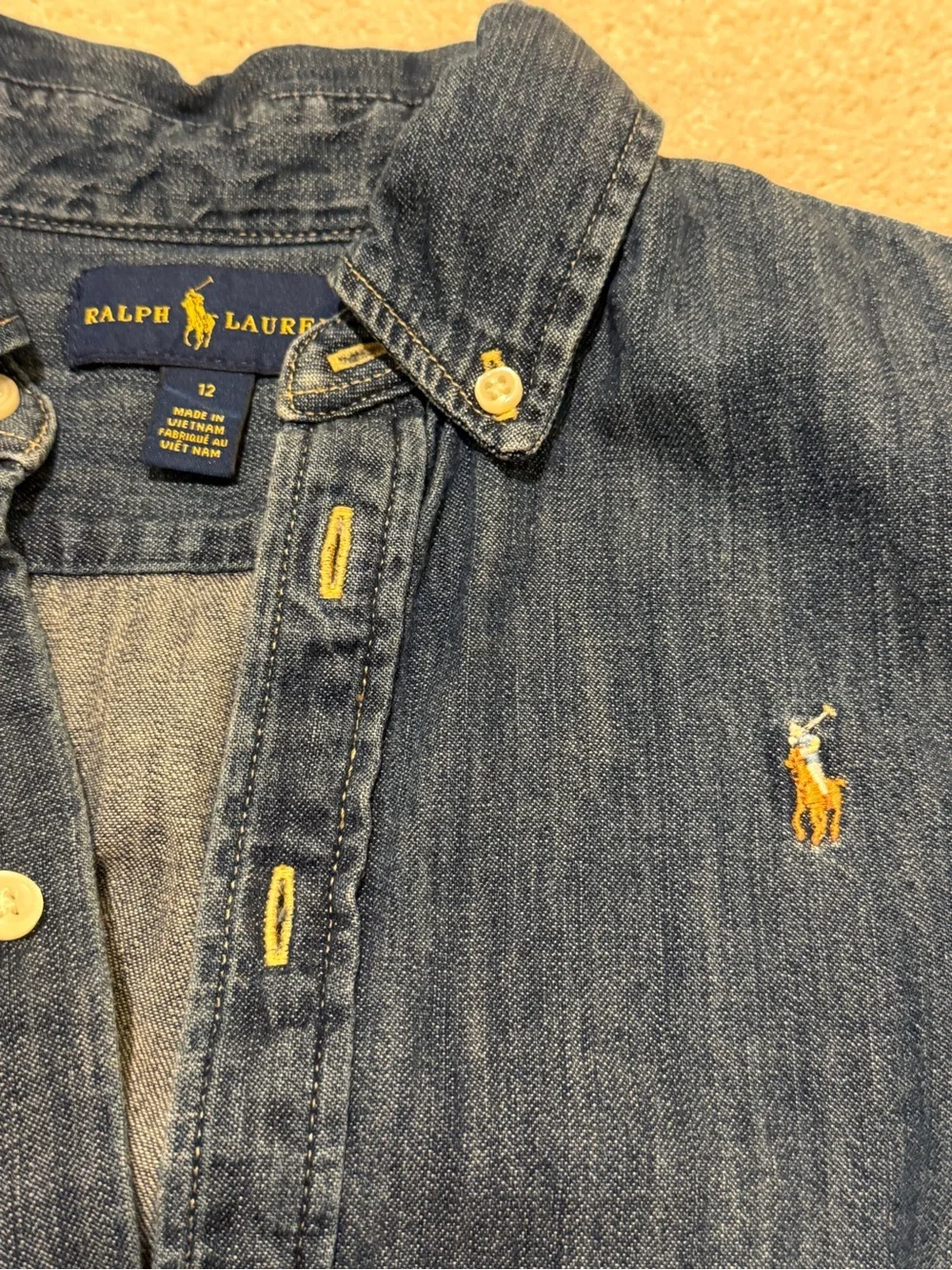 Ralph Lauren girls Dark Blue Denim Shirt Dress with Belt size 12